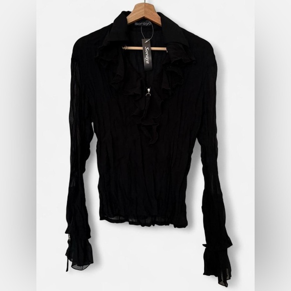Soraya Black Ruffled Blouse with bell sleeves - Picture 1 of 4